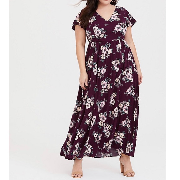 torrid Dresses & Skirts - Torrid Burgundy Floral Challis Maxi Dress